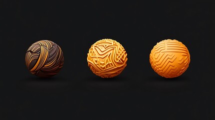 Fototapeta premium Three Intricate 3D Rendered Spheres on Dark Background AI Generated