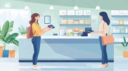 Obraz premium Woman paying contactless at health shop