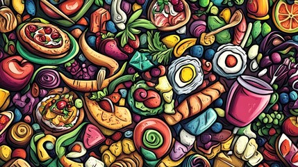 Colorful Food Doodle Background Illustration