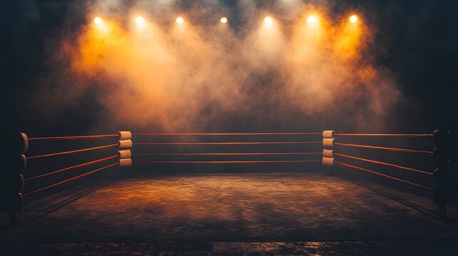 stock image of an empty boxing ring in a dramatic light setting ready for a fight sports promotion and event marketing imagery


 - Powered by Adobe