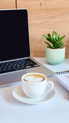 design of workplace in home office with modern equipment and objects