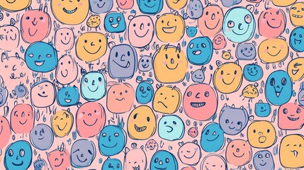 Happy faces pattern, pink background, digital art, web design