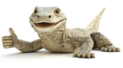 Obraz premium Happy lizard giving thumbs up, white background, mascot