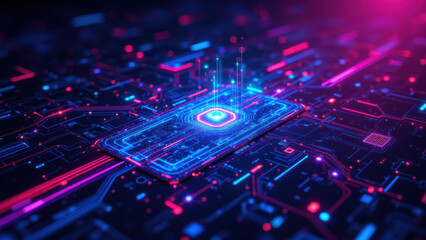 Fototapeta premium Futuristic digital network with a central processing unit at its core, representing ci/cd, docker, kubernetes, devops concepts.