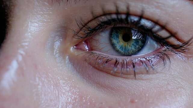 Macro closeup of beautiful woman blinking her eyes