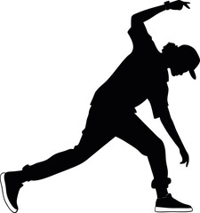 Minimalistic black silhouette of a confident hip hop dancer performing an energetic freestyle movement, showcasing the dynamic flow of dance with style and rhythm, perfect for any dance-related design