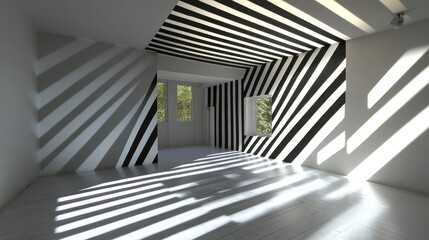 Fototapeta premium Striped room, sunlight, windows, design, interior
