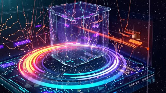 A futuristic biochip with quantum dots flowing inside, emitting ultraviolet, red, and blue glowing signals, interpreted by AI algorithms to map molecular interactions