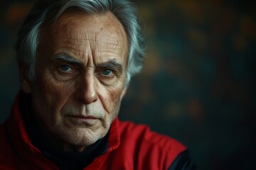 Fototapeta premium Intense portrait of an older man with striking features during a moody indoor setting