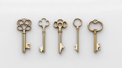 Five Antique Skeleton Keys Arranged on a Light Background AI Generated