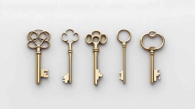 Five Antique Skeleton Keys Arranged on a Light Background AI Generated