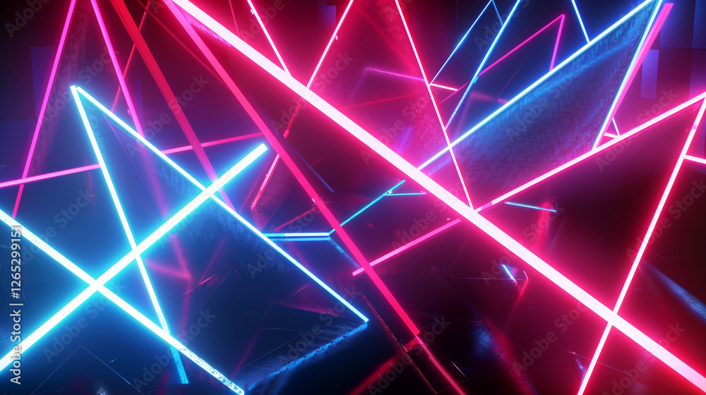 Aufkleber abstract neon background with glowing blue, red, and pink triangles forming dynamic geometric shapes