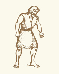 Vector drawing. Ancient man with clenched fists