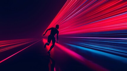 High-speed soccer breakaway run down the field under neon lights dynamic action scene futuristic environment intense perspective