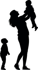 Minimalistic black silhouette of a loving mother holding her baby with care and affection in a warm, tender embrace, symbolizing unconditional love, connection, and the beauty of motherhood - vector i