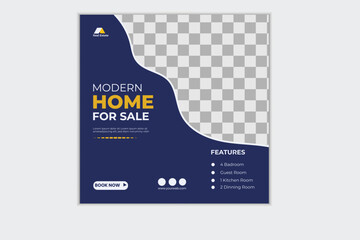 Real estate home sale social media post banner design template For digital marketing. with elegant, abstract, Business blue and white color.