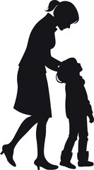 Minimalistic black silhouette of a loving mother embracing and hugging her baby, showcasing a tender and emotional connection, illustrating the bond of motherhood and the warmth of unconditional love