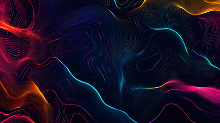 Colorful and vibrant curves, light effects, dark background, gradient colors
