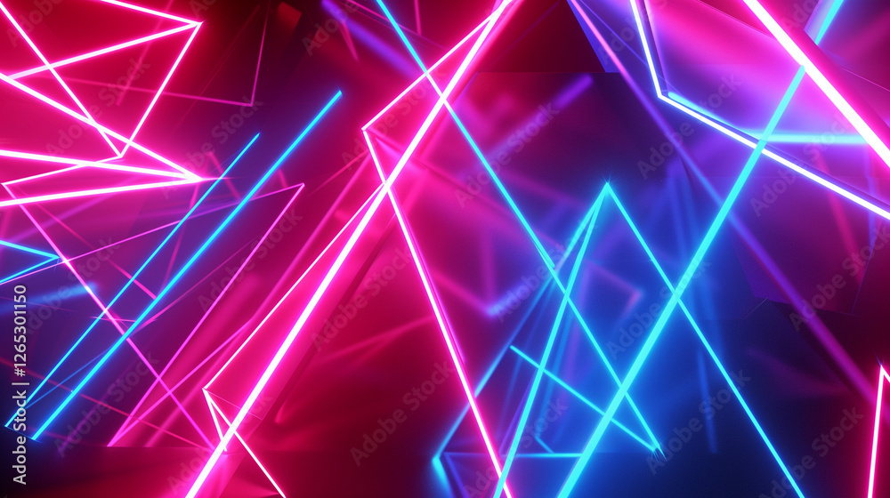 Aufkleber abstract neon background with glowing blue, red, and pink triangles forming dynamic geometric shapes