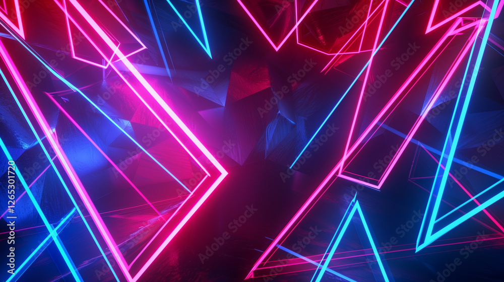 Aufkleber abstract neon background with glowing blue, red, and pink triangles forming dynamic geometric shapes