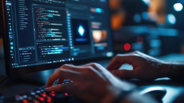 Editable designs, close-up of hands tweaking a vector-based logo design in software
