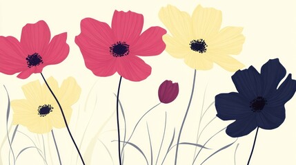 Fototapeta premium Colorful cosmos flowers bloom, garden background, print design