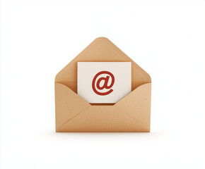 soft brown envelope with at symbol card inside, symbolizing digital communication and connection