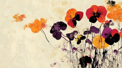 Abstract pansies painting, textured background, home decor