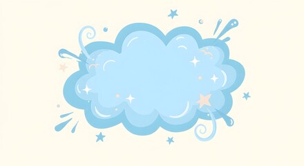 Cute Blue Cloud with Stars and Swirls Cartoon Graphic Element