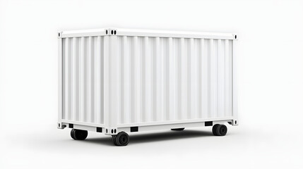 smart cargo container with built in biometric security features, designed for efficient transport and storage. Its sleek white exterior and mobility enhance functionality