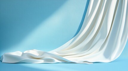 Elegant draped fabric on blue background for home interior design inspiration