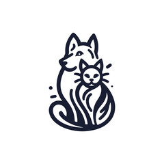 Vector Pet Shop Logo Design Template. Pet company logo. Dog and cat animal pet line art logo design inspiration