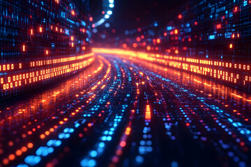 Obraz premium Digital Glowing Tunnel Data Stream Abstract Technology