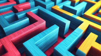 Colorful 3D maze paths, complex challenge, background blur