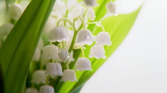 Blossoming lily of the valley  with copy space. Lily-of-the-valley. Convallaria majalis.Spring floral background,4K