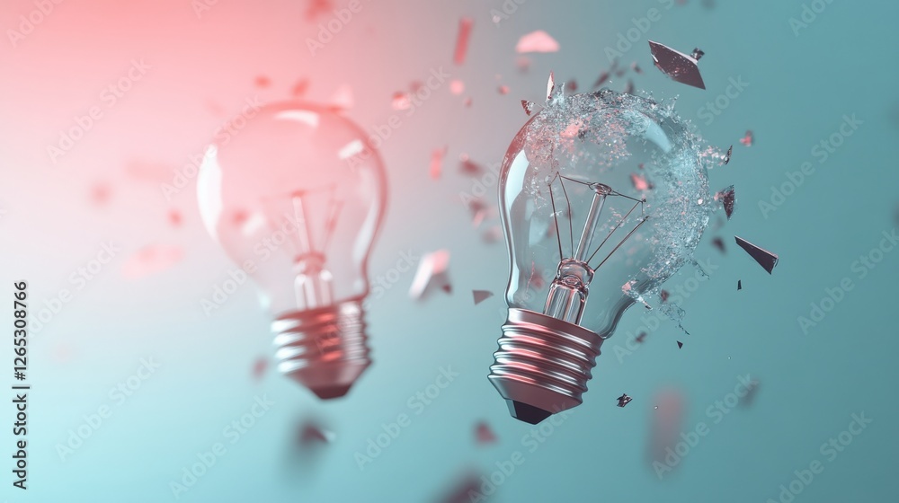 Aufkleber light bulbs shattering in midair with colorful background effect
