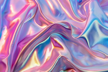 Photo of Holographic iridescent effect silk material. Detailed image