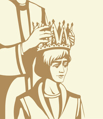 Vector drawing. Hands holds a crown