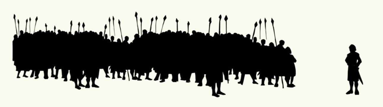 Vector drawing. Many strong soldiers