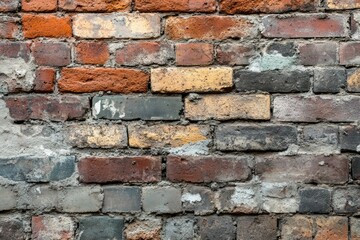 Obraz premium Weathered red brick wall close-up, texture detail. Artificial Intelligence