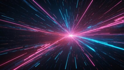 Naklejka premium Abstract neon background. Pink blue glowing lines, speed of light, meteor shower