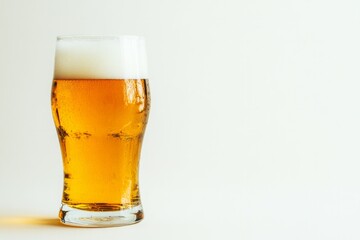Glass of golden beer with foam on white background. Artificial Intelligence