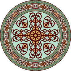 Vector colored round Yakut ornament. Endless circle, border, frame of the northern peoples of the Far East.