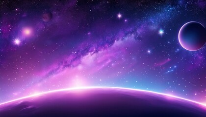 abstract background with stars purple space planet bokeh