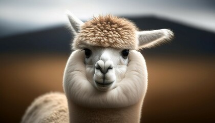 realistic photo a fluffy and adorable alpaca with soft
