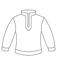 Shirt, template of Ukrainian men's shirt - vector linear picture for coloring. Ukrainian men's shirt with long sleeves. Outline.	