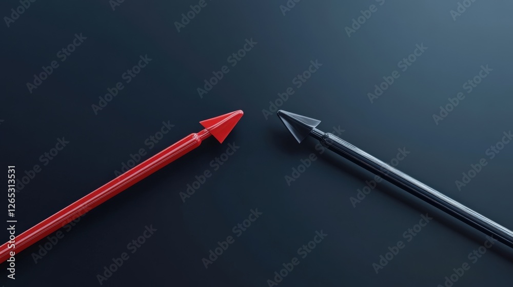Poster contrast of red and black arrows pointing towards each other