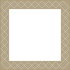 Vector gold and black square Belarusian national ornament frame. Ethnic pattern rectangle of Slavic peoples, Russian, Ukrainian, Serb, Pole, Bulgarian. Cross stitch template