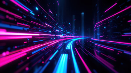 Fototapeta premium Futuristic digital tunnel with colorful neon lights, depicting virtual space or cybernetic network for CI/CD, Docker, Kubernetes, and DevOps imagery.