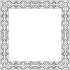 Vector square black contour ancient Russian ornament. Slavic rectangle, border, frame. Painting of the royal chambers